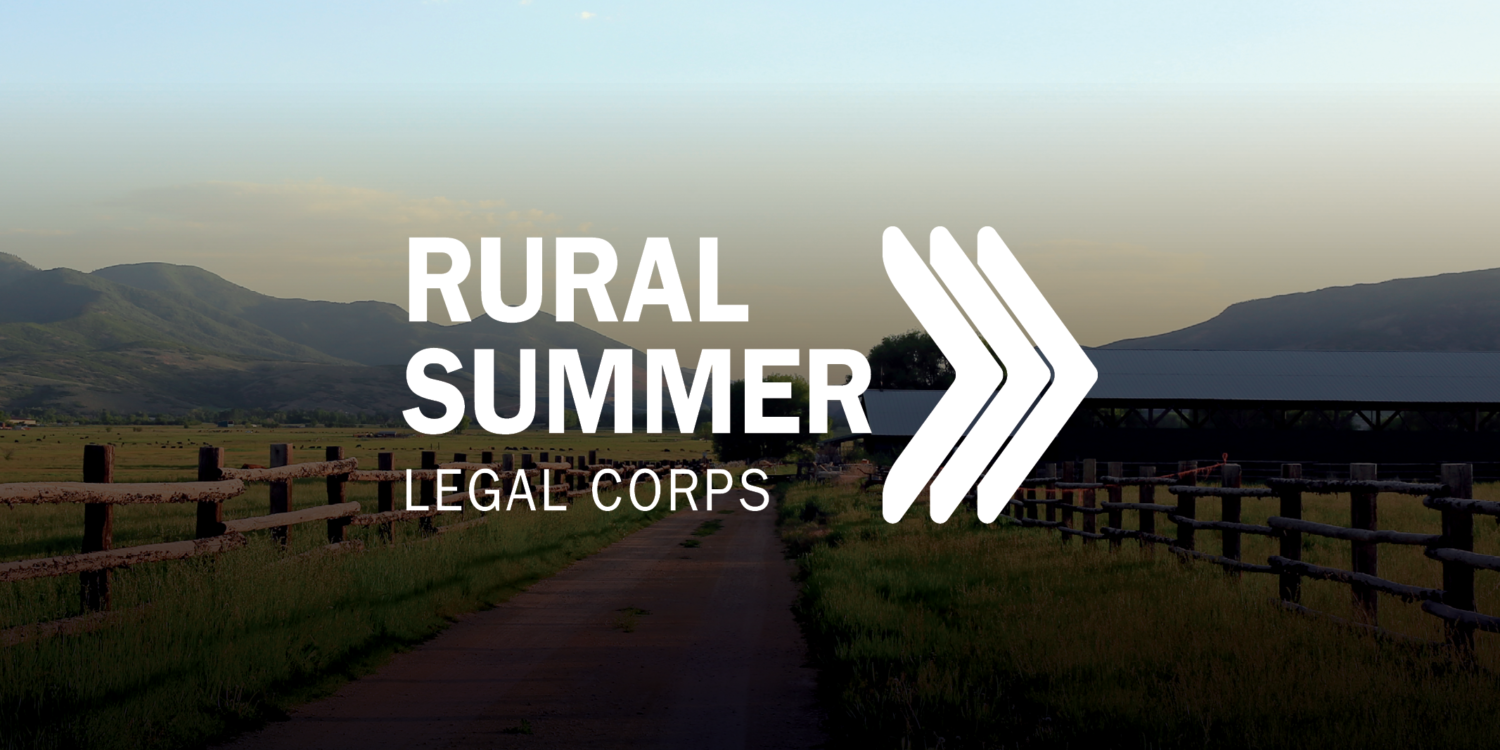 Image of farm with Rural Summer Legal Corps logo